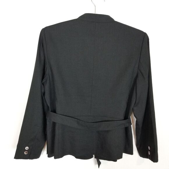 Talbots Women Linen Blend Belted Jacket Size 12 Black Lined Preppy - Picture 3 of 5